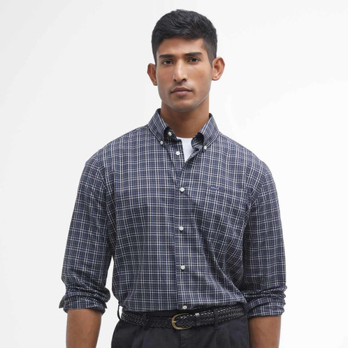 Black Barbour Mens Windale Tailored Fit Checked Shirt Front