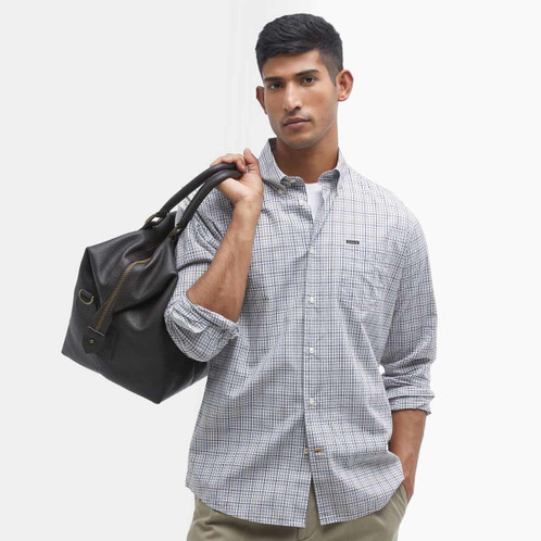 White Barbour Mens Windale Tailored Fit Checked Shirt Front