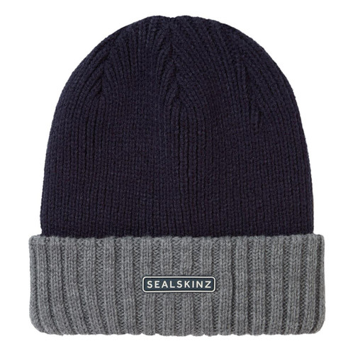 Navy/Grey Sealskinz Bacton Waterproof Cold Weather Roll Cuff Beanie