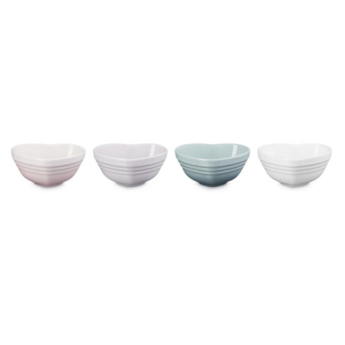 Le Creuset Stoneware Set of 4 Heart Ramekins Pastel Side