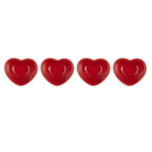 Le Creuset Stoneware Set of 4 Heart Ramekins Cerise Top