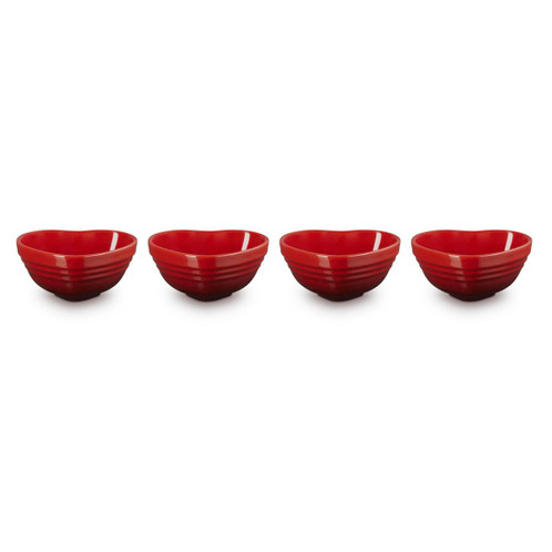 Le Creuset Stoneware Set of 4 Heart Ramekins Cerise Side Angle
