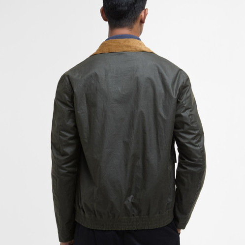 Archive Olive/Heritage Check Barbour Mens Newbury Wax Jacket Model Back