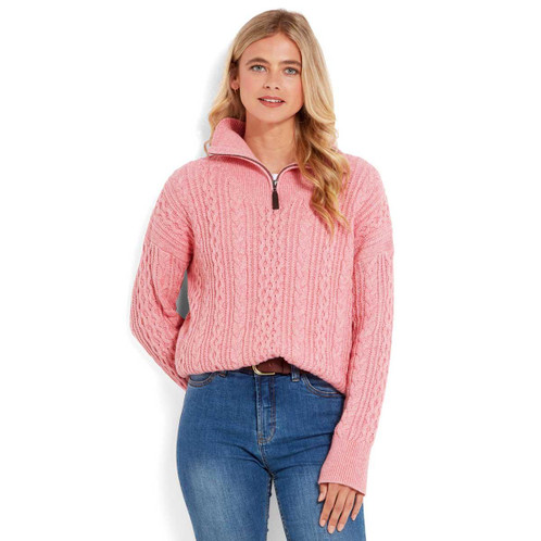 Dusky Pink Schoffel Womens Settle 1/4 Zip Jumper On Model