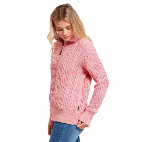 Dusky Pink Schoffel Womens Settle 1/4 Zip Jumper On Model Detail