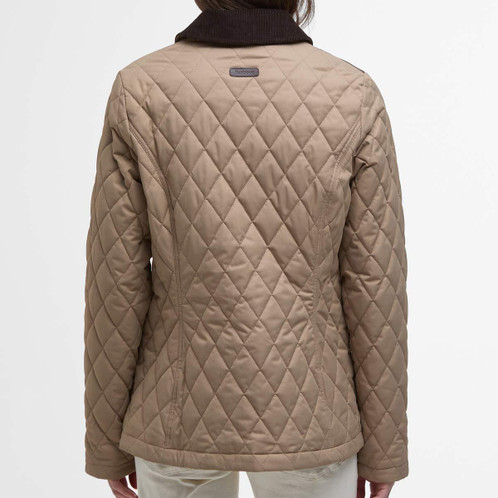 Military Brown Barbour Womens Keeper Wear Quilted Jacket Model Back