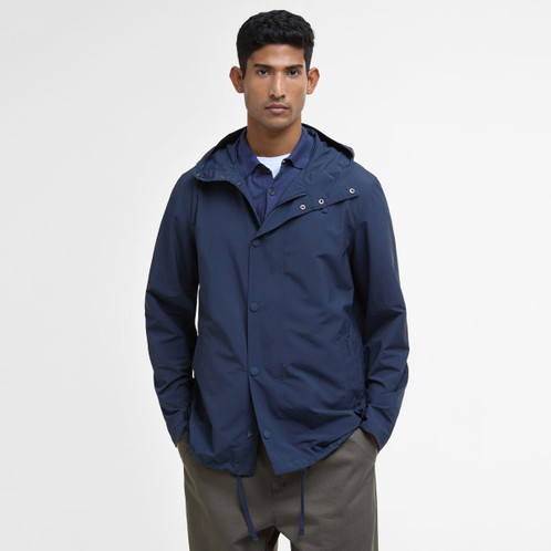 Navy/Bleached Pine Barbour Mens Quay Showerproof Jacket Model Front