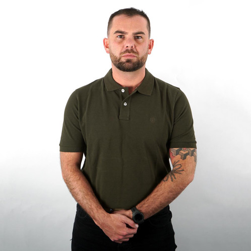 Albert and Maurice Mens Classic Pique Polo Shirt Military Green Model