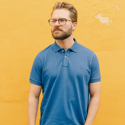 Albert and Maurice Mens Classic Pique Polo Shirt Indigo Blue lifestyle 