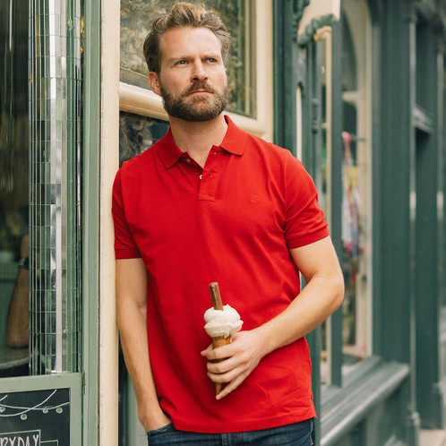  Albert and Maurice Mens Classic Pique Polo Shirt Red lifestyle ice cream