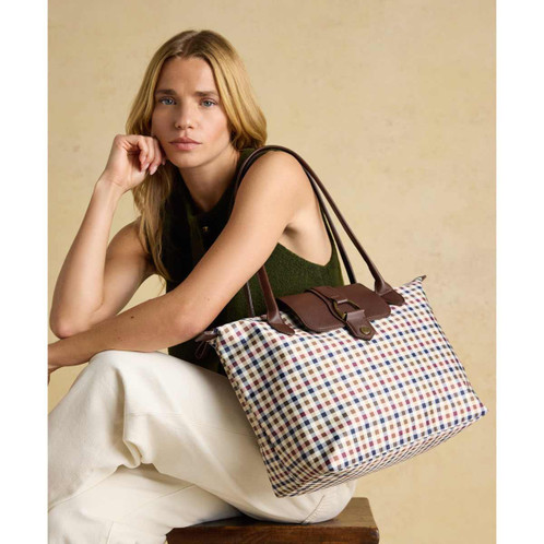 Gingham Joules Edie Nylon Tote Bag On Model