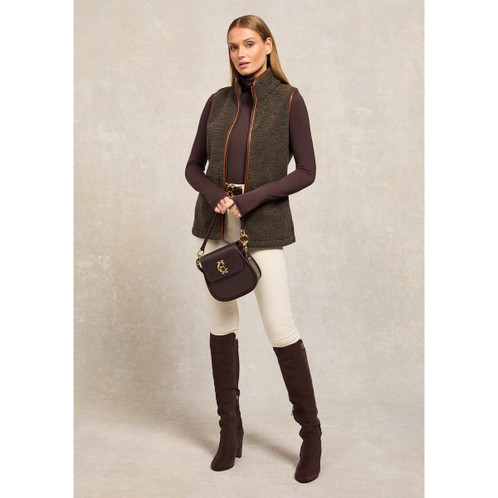 Khaki Borg Holland Cooper Womens Country Borg Fleece Gilet On Model Lifestyle
