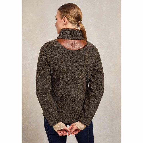Khaki Borg Holland Cooper Womens Country Borg Fleece Jacket On Model Back