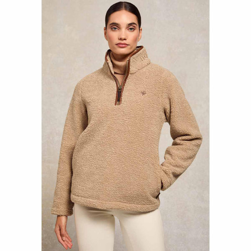 Natural Borg Khaki Borg Holland Cooper Womens Country Borg Fleece Quarter Zip On Model