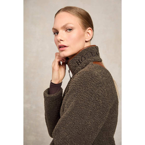 Khaki Borg Holland Cooper Womens Country Borg Fleece Quarter Zip Side Detail