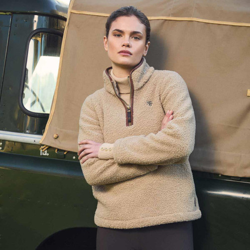 Natural Borg Khaki Borg Holland Cooper Womens Country Borg Fleece Quarter Zip Lifestyle