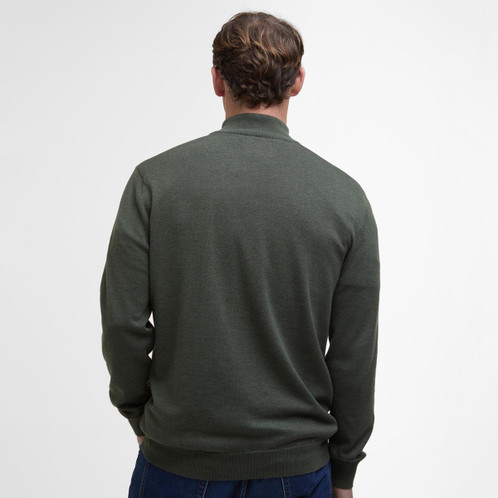 Mid Olive Barbour Mens Bayfield Knitted Half Zip Jumper Back