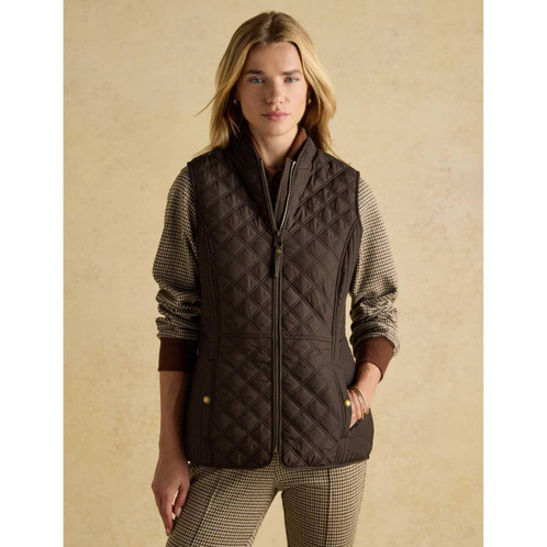 Dark Brown Joules Minx Womens Quilted Gilet On Model