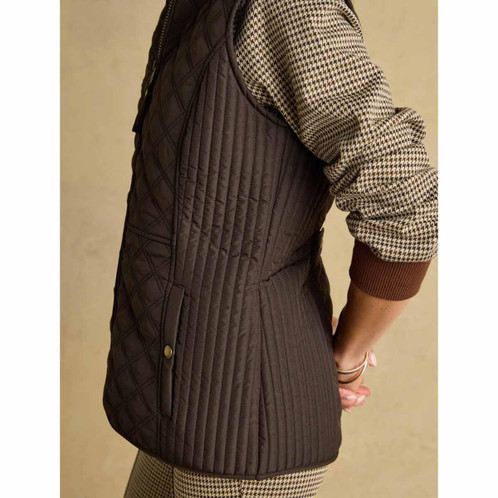 Dark Brown Joules Minx Womens Quilted Gilet On Model Side