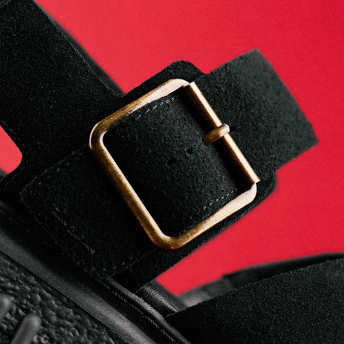 Black Suede Clarks Womens Evamar Wish Sandal Buckle