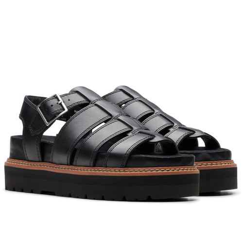 Black Leather Clarks Womens Orianna Twist Sandal