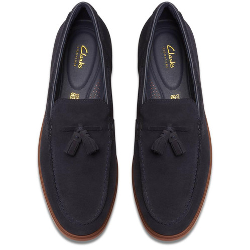 Navy Suede Clarks Mens Torford Tassel Shoe Top