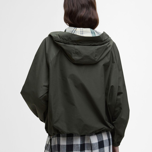 Olive/Ancient Tartan Barbour Womens Mae Showerproof Jacket Back