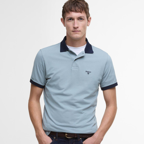 Lead Barbour Mens Lynmouth Tipped Tailored Fit Polo Shirt Front