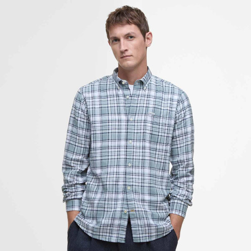 Blue Barbour Mens Birdport Linen Blend Tailored Fit Shirt Front