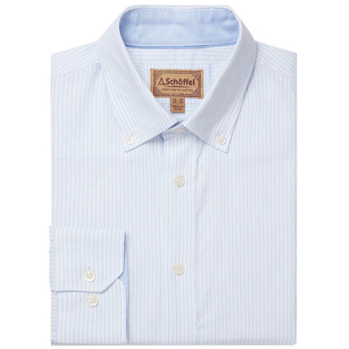 Pale Blue Stripe Schoffel Mens Holt Soft Oxford Tailored Shirt