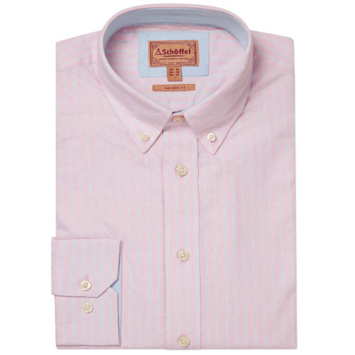 Pink/Blue Stripe Schoffel Mens Holt Soft Oxford Tailored Shirt