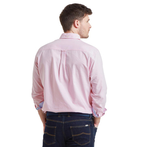 Light Pink Schoffel Mens Holt Soft Oxford Tailored Shirt On Model Rear