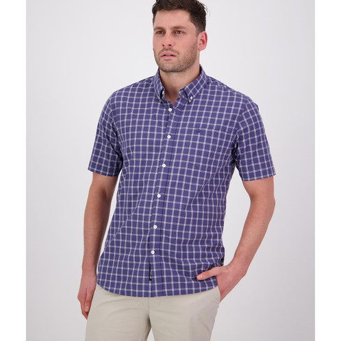 Indigo Check Swanndri Mens Lancewood Short Sleeved Shirt Front