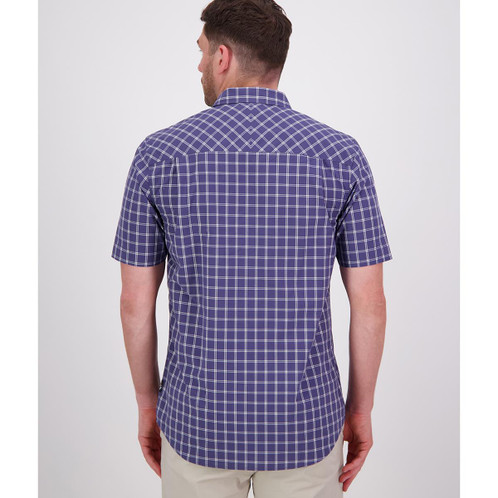 Indigo Check Swanndri Mens Lancewood Short Sleeved Shirt Back
