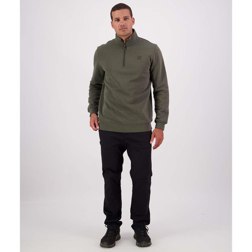 Dark Olive Swanndri Mens Fundementals Quarter Zip on model