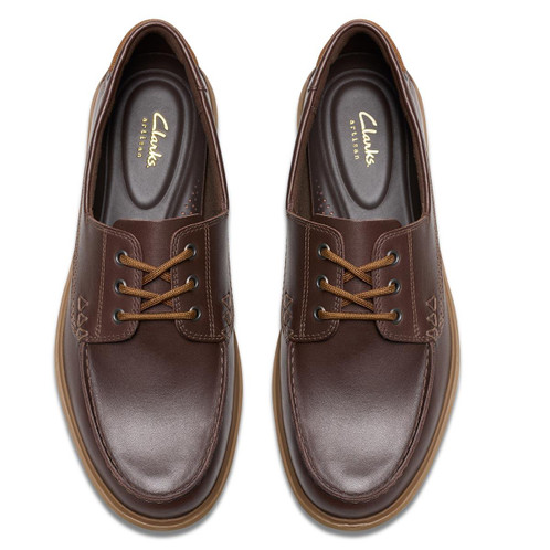 Dark Brown Leather Clarks Mens Bratton Boat Shoe