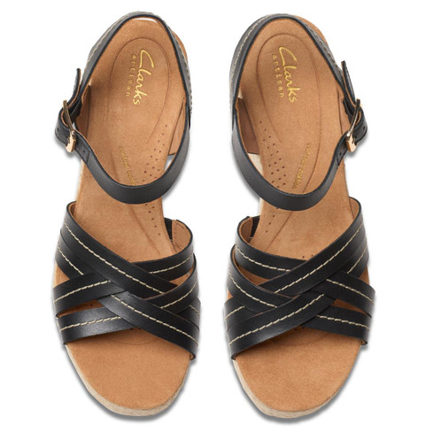 Black leather Clarks Womens Sabina Strap Espadrille