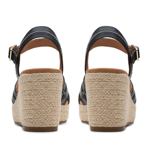 Black leather Clarks Womens Sabina Strap Espadrille