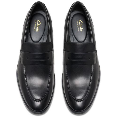 Black Leather Clarks Mens Brandon Step Shoe Top