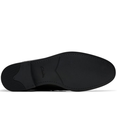 Black Leather Clarks Mens Brandon Step Shoe Sole