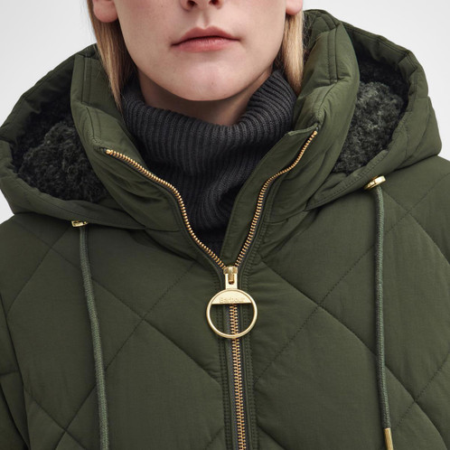 Olive/Ancient Barbour Womens Kirkton Puffer Jacket Collar