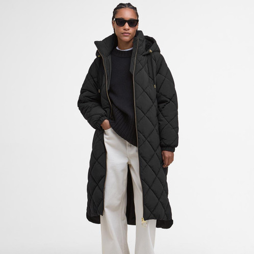 Black Barbour Womens Kirkton Puffer Jacket On Model