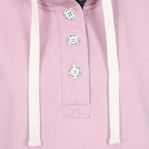 Pink Lazy Jacks Womens LJ301 Pique Button Neck Sweatshirt Detail