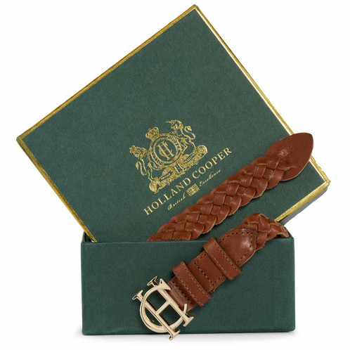 Tan Holland Cooper Womens Plaited Slim Belt In Box
