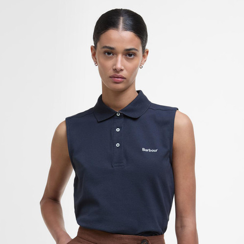 Navy Barbour Womens Bowford Sleeveless Polo Top Front Navy Barbour Womens Bowford Sleeveless Polo Top Front