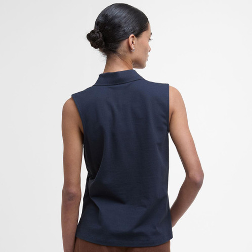 Navy Barbour Womens Bowford Sleeveless Polo Top Back Navy Barbour Womens Bowford Sleeveless Polo Top Back