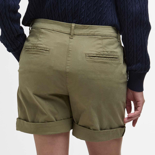 Khaki Barbour Womens Chino Shorts SS25 Back