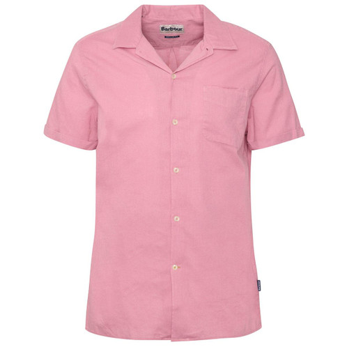 True Pink Barbour Mens Garment Dyed Nelson Short Sleeve Regular Fit Shirt