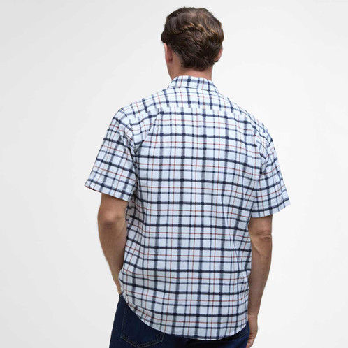 Navy Barbour Mens Glover Short Sleeve Linen Blend Regular Fit Shirt Back