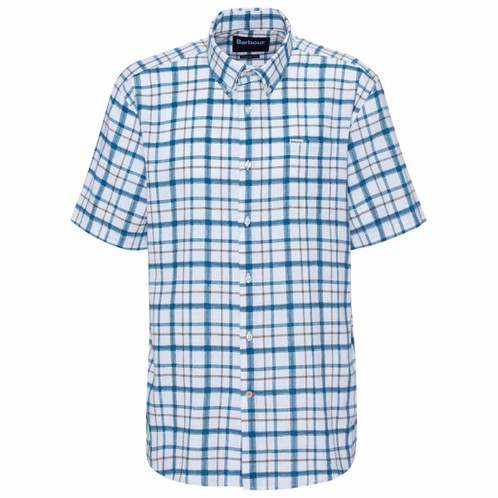 Navy Barbour Mens Glover Short Sleeve Linen Blend Regular Fit Shirt